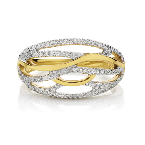 9ct. Yellow Gold Wide Openwork Diamond Dress Ring