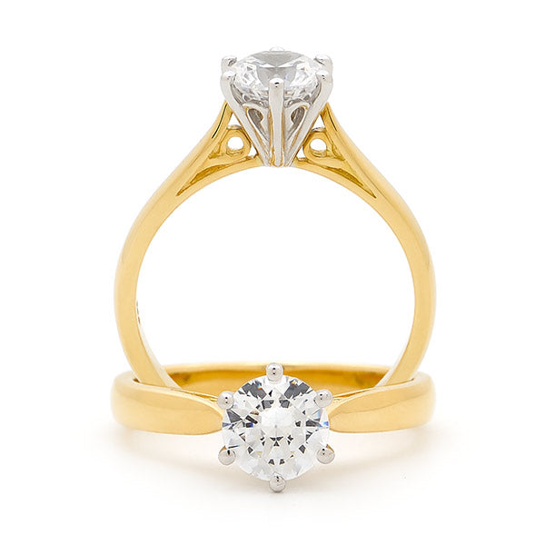 18ct 2 Tone 1/2 Carat Soltaire 6 Claw Engagement Ring