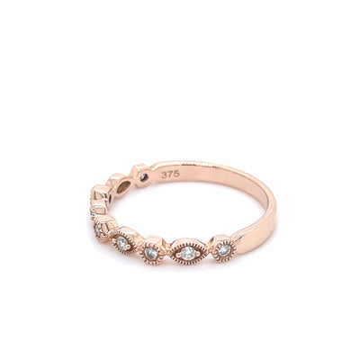 9ct Rose Gold Millgrain detail Diamond Dress Ring.