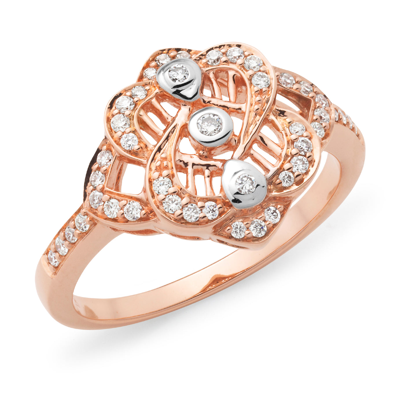 9ct Rose Gold Diamond Filigree Ring
