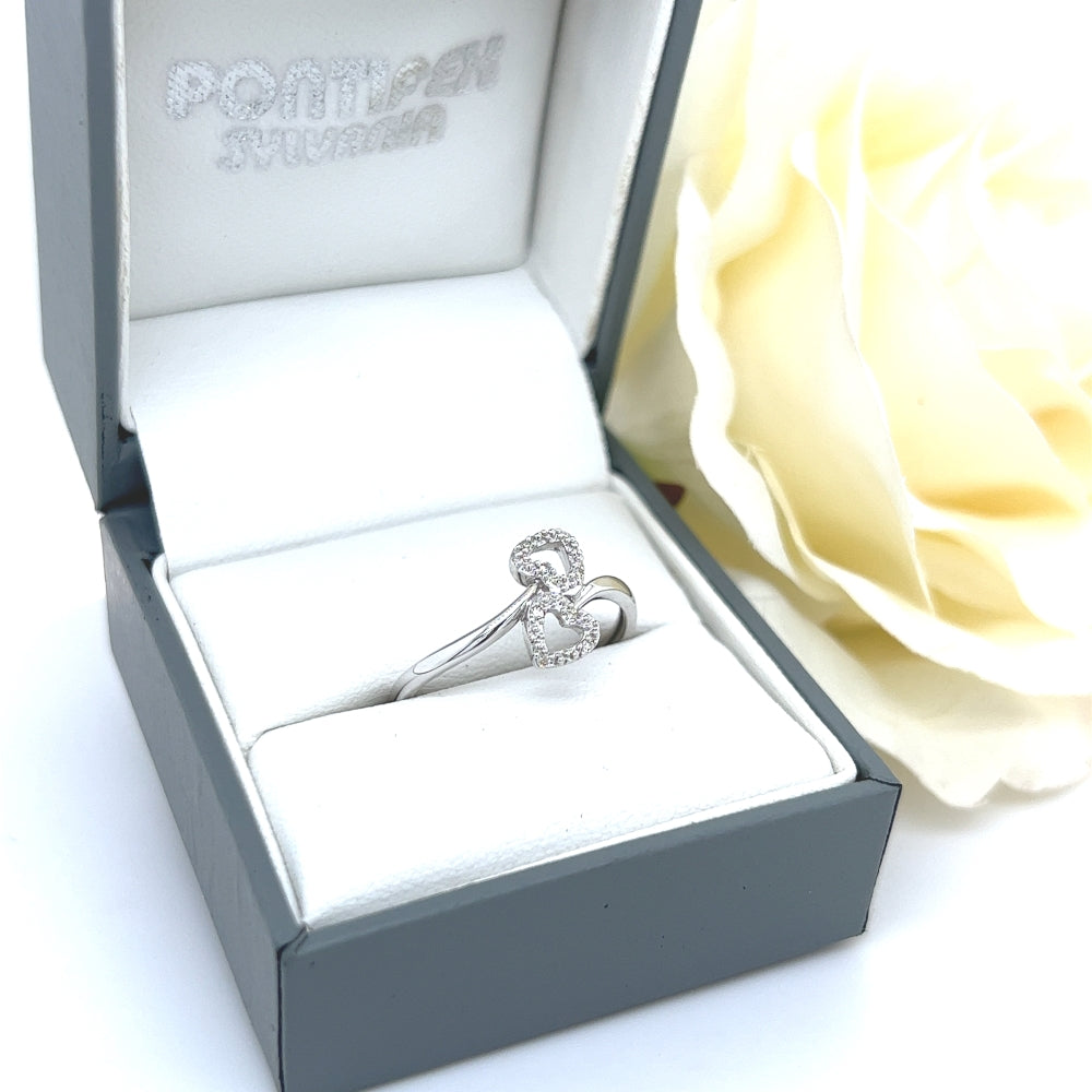 9ct White Gold Double Open Heart Shaped Diamond Ring