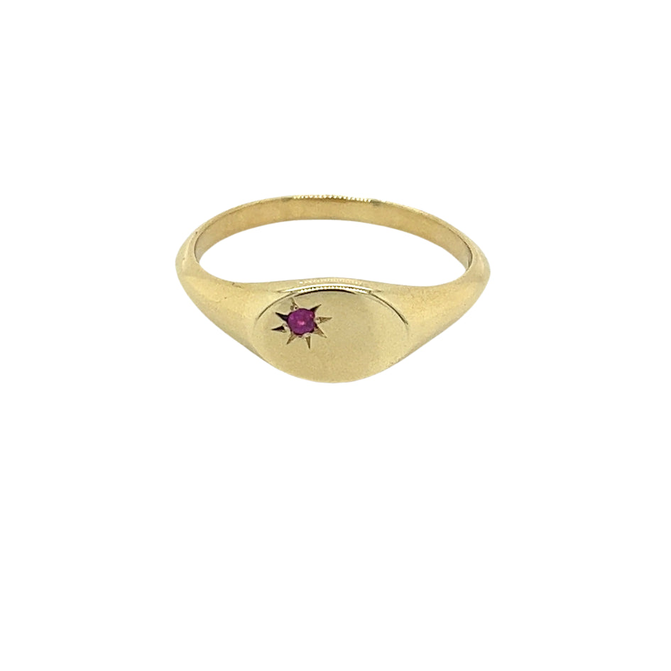 9ct Yellow Gold Oval Signet with Ruby.