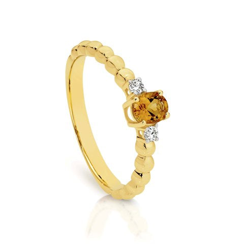 9ct Gold Oval Citrine & Diamond Bubble Dress Ring.