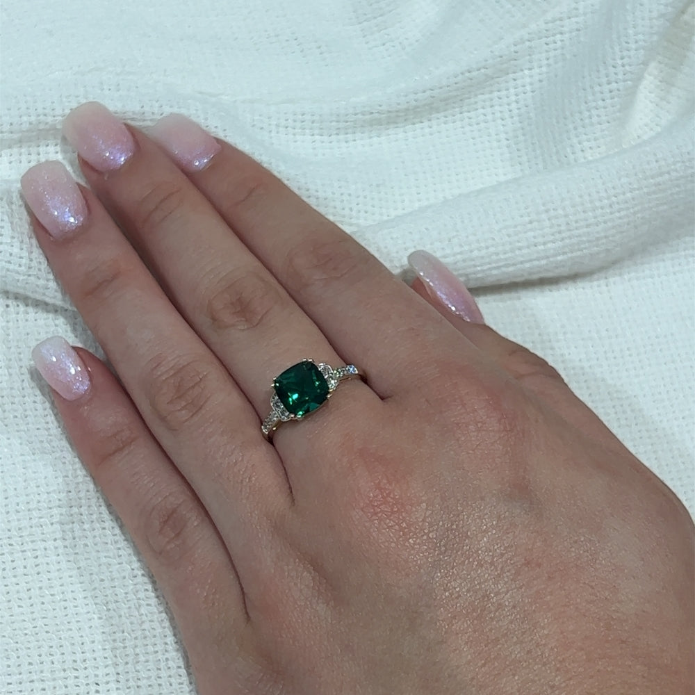 Created Emerald & Diamond Cocktail Dress Ring.
