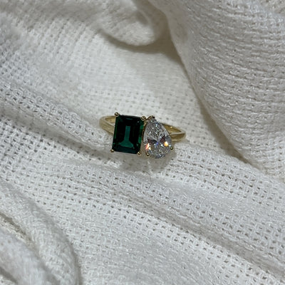Abstract Created Emerald & Cubic Zirconia Dress Ring.