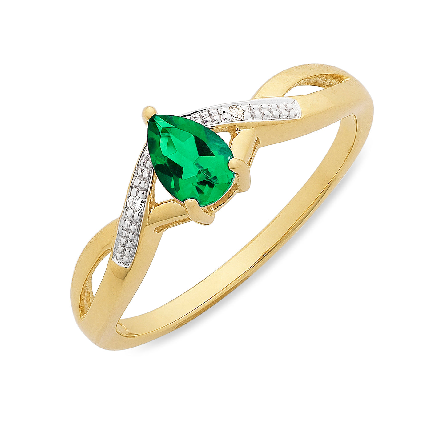 Pear Shaped Created Emerald & Diamond Dress Ring.