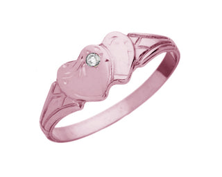 9ct Rose Gold Double Heart Diamond Signet Ring.