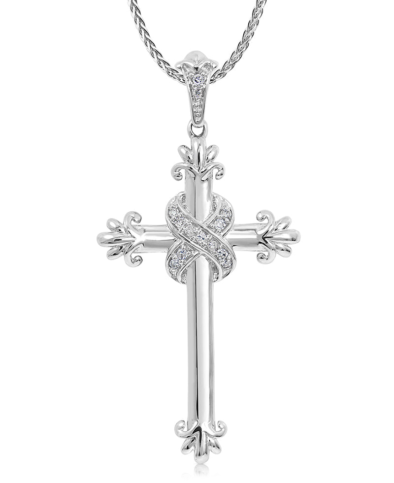 9ct White Gold Fancy Diamond Cross Pendant