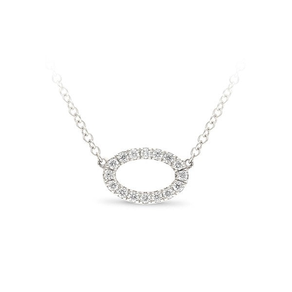 9ct White Gold Diamond Set Oval Necklace.