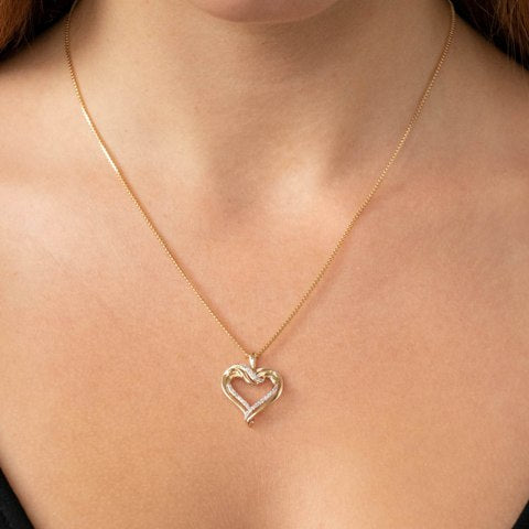 9ct Yellow Gold Open Diamond Set Heart Pendant.
