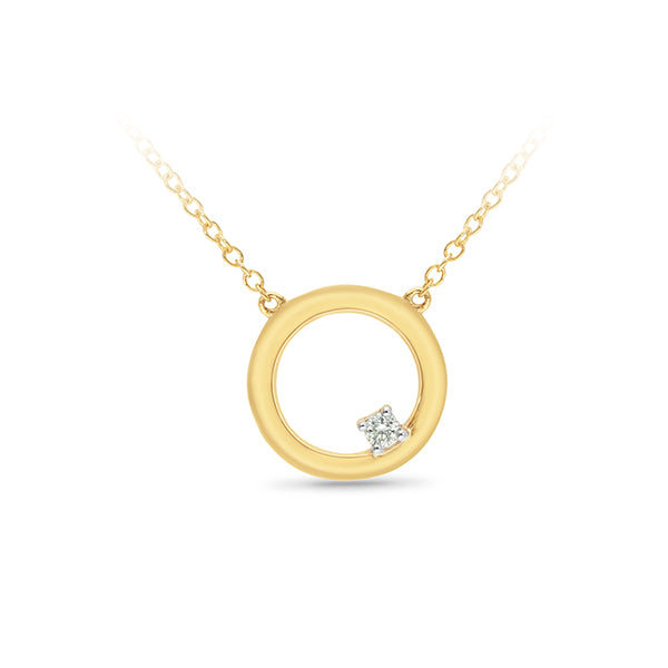 9ct Yellow Gold Diamond Open Circle Necklace.