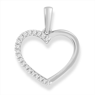 9ct White Gold Open Heart Pendant Set with Diamonds on one Side.