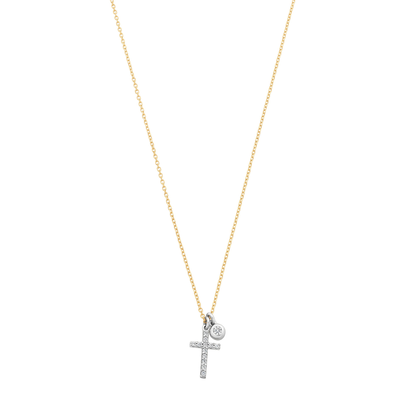 9ct Gold Small CZ Cross & CZ Drop Necklace.