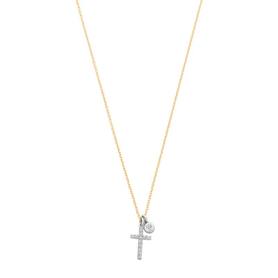 9ct Gold Small CZ Cross & CZ Drop Necklace.