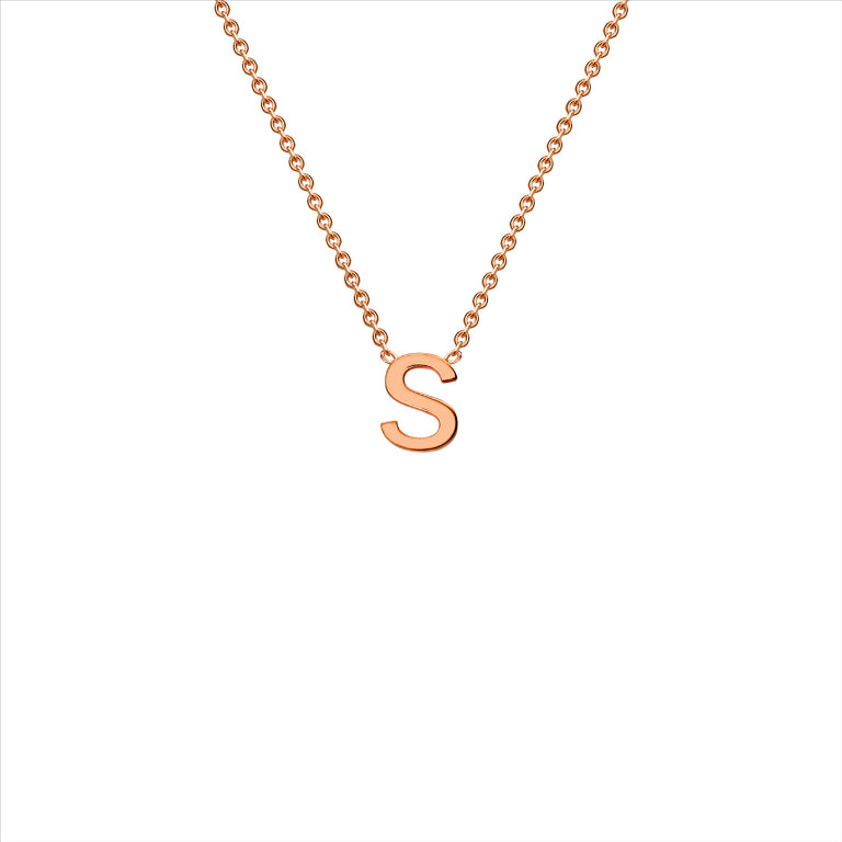 9ct Rose Gold Petite Initial S Necklace.