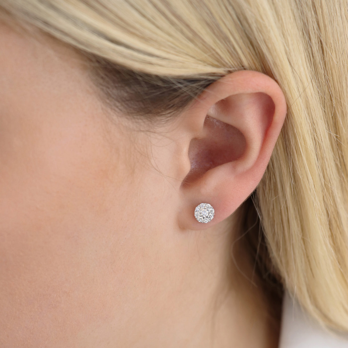 9ct White Gold Diamond Cluster Stud Earrings - 1/2 carat