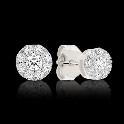 9ct White Gold 1/4 Carat Diamond Flower Cluster Stud Earrings