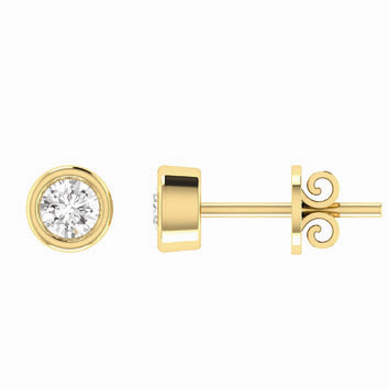 9ct Yellow Gold Bezel Set Diamond Stud Earrings - TDW 0.18 Carats.
