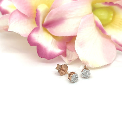 9ct Rose Gold Diamond Cluster Stud Earrings - 0.20 Carats.