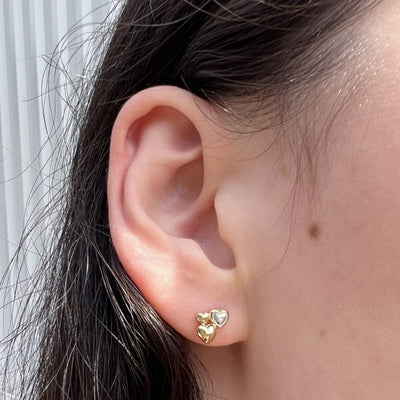 9ct Gold Heart Cluster Stud Earrings.