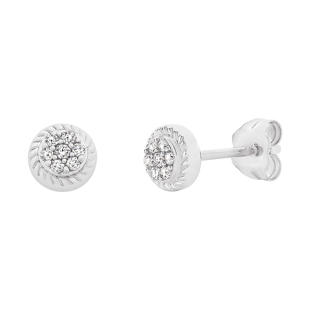 9ct White Gold Diamond Cluster Stud Earrings - 0.08 carats.