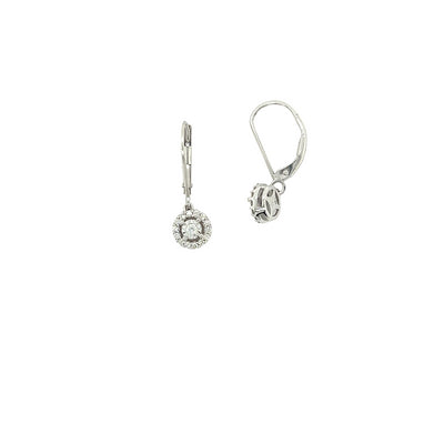 White Gold Diamond Round Cluster Drop Earrings