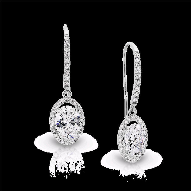 9ct White Gold Cubic Zirconia Oval Halo Drop Earrings