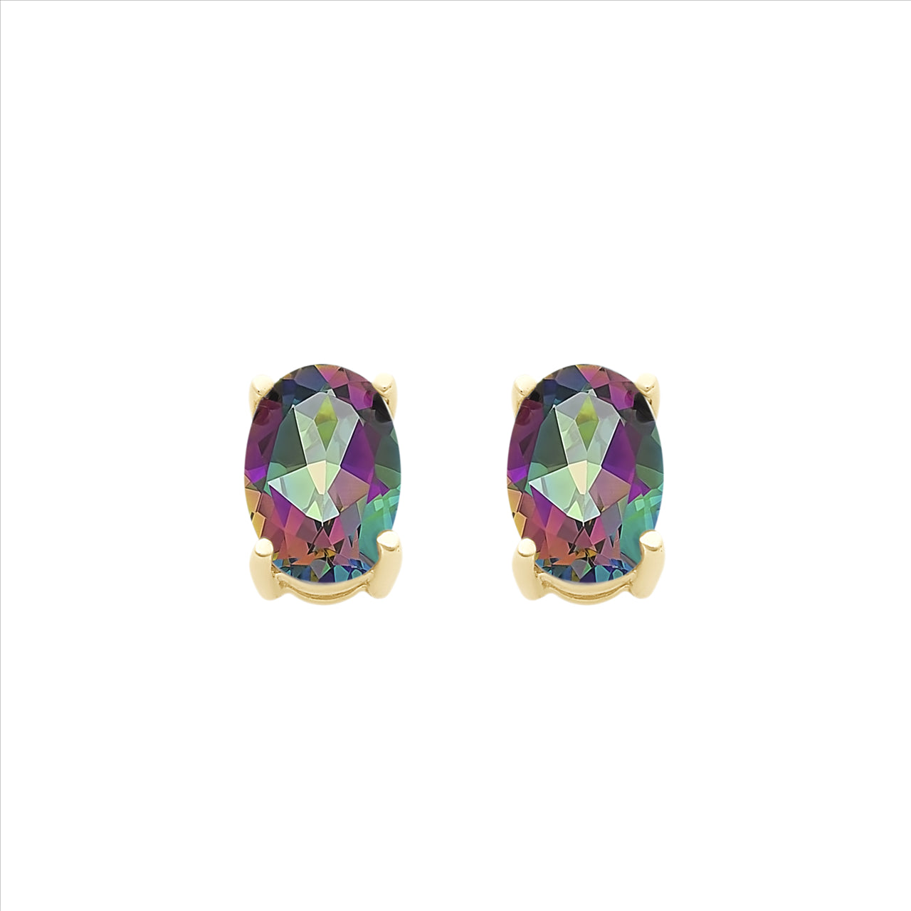 9ct Yellow Gold Oval Mystic Topaz Stud Earrings