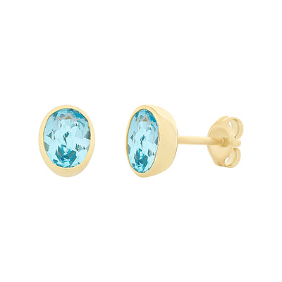9ct Gold Oval Blue Topaz Stud Earrings.