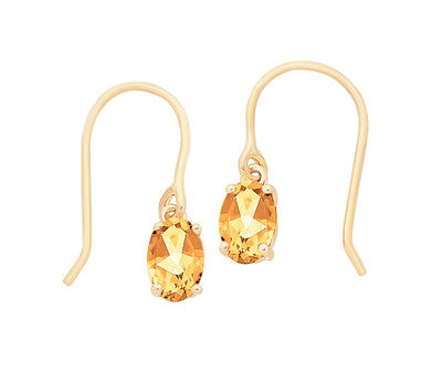 9ct Gold Oval Citrine Hook Earrings.