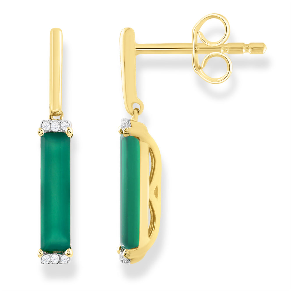 9ct Gold Green Onyx & Diamond Drop Earrings.