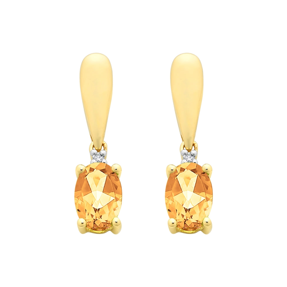 Ctirine & Diamond Drop Earrings - Yellow Gold.
