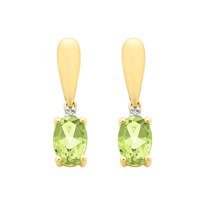 Oval Peridot & Diamond Drop Earrings.