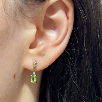 Oval Peridot & Diamond Drop Earrings.