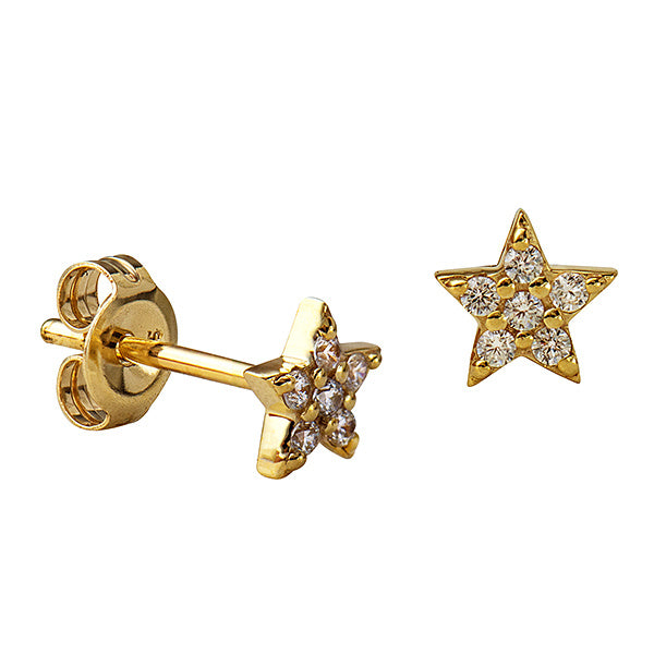 9ct Yellow Gold Cubic Zirconia Star Stud Earrings.