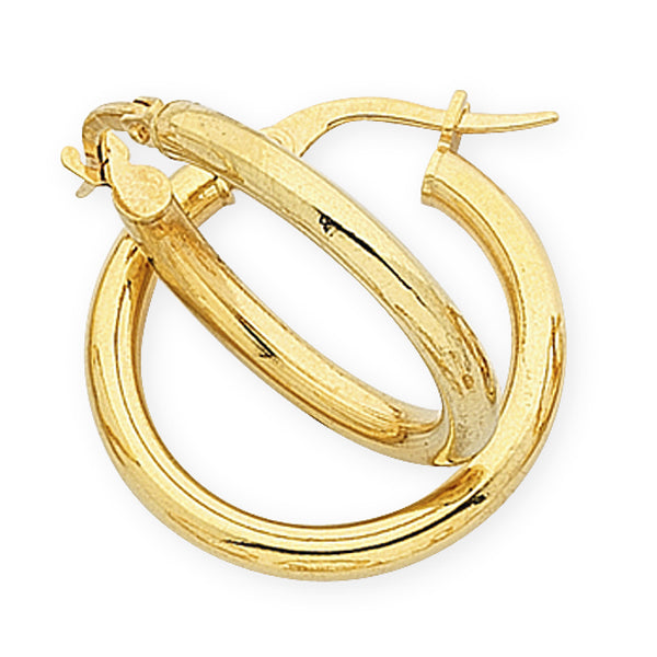 9ct Yellow Gold Silver Filled Hoop Polished Finish Earrings.- 15mm