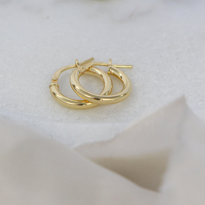 9ct Yellow Gold Silver Filled Plain Hoop Earrings - 10mm