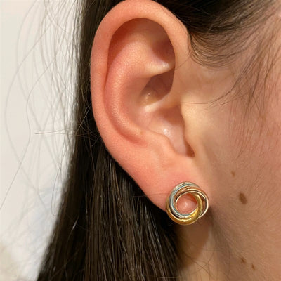 9ct 3 Tone Open Circle Stud Earrings.