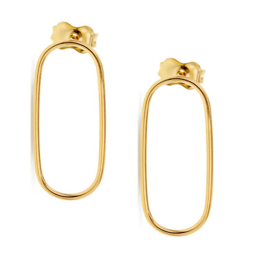 9ct Yellow Gold Open Paper Clip Link Stud Earrings.