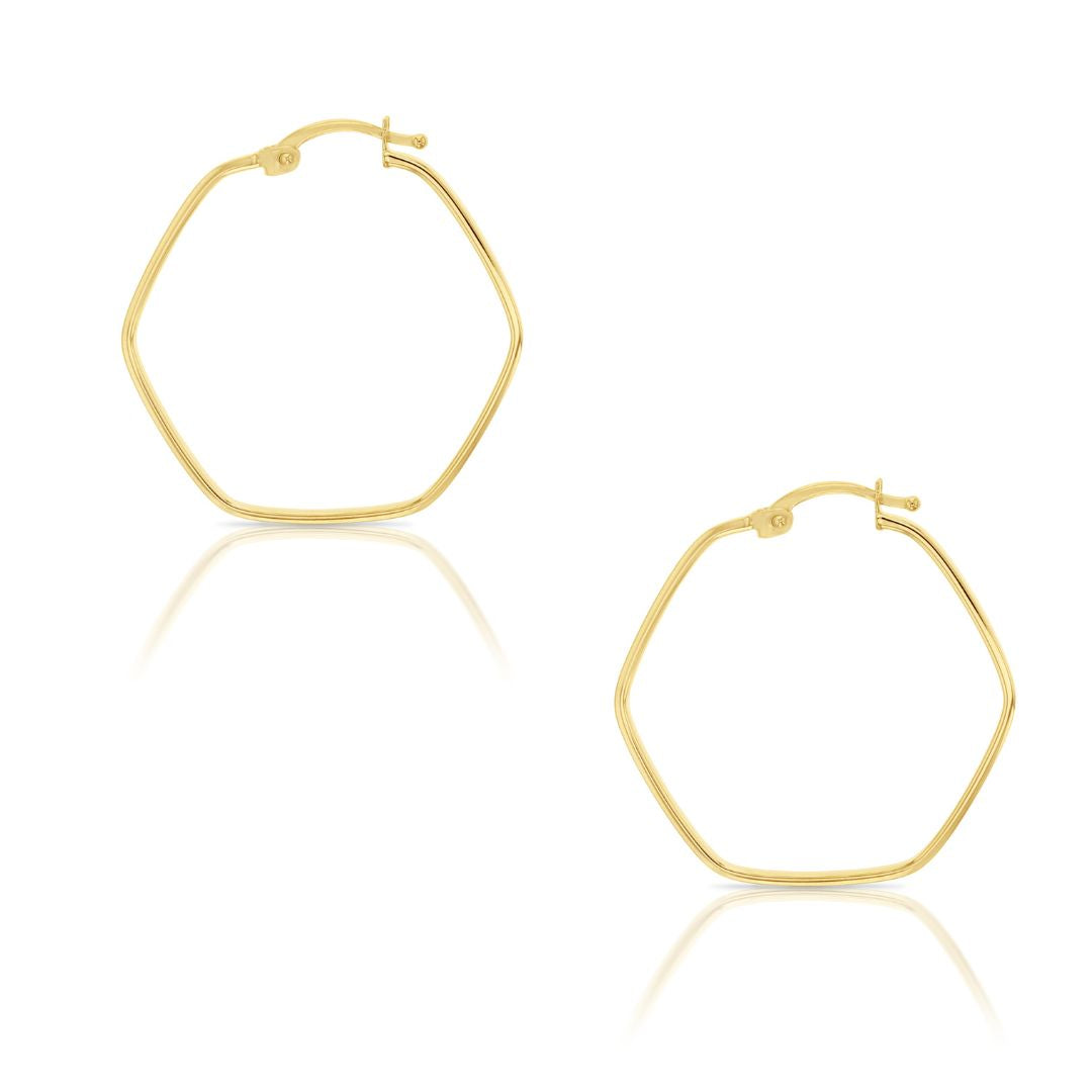 9ct Yellow Gold Hexagonal Hoop Earrings.