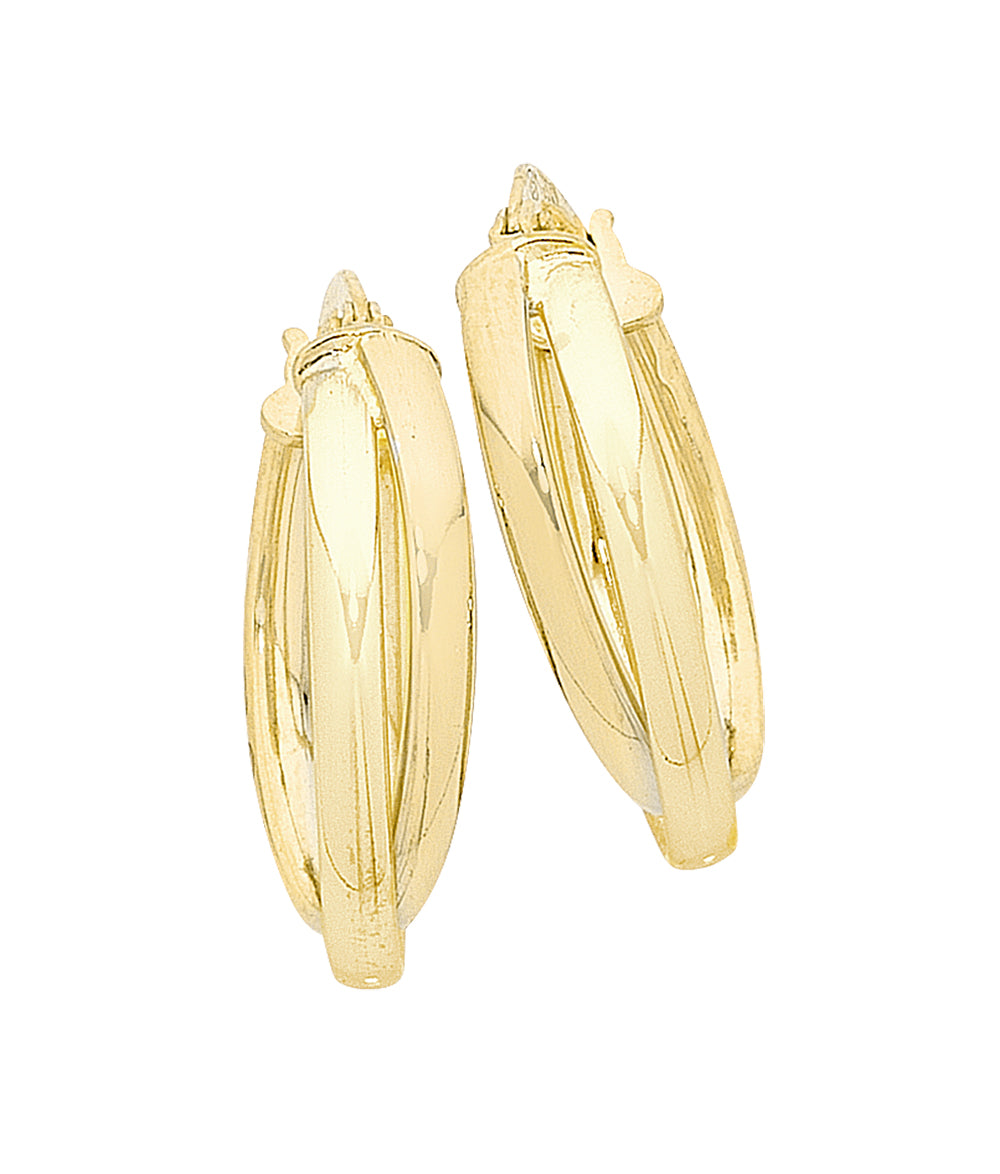 9ct Yellow Gold Oval Crossover Hoop Earrings.