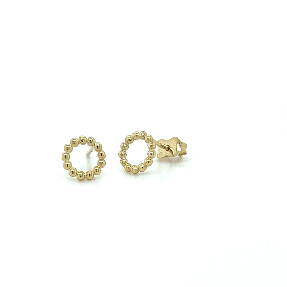 9ct Yellow Gold Open Beaded Circle Stud Earrings.
