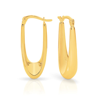 9ct Gold long Tapered Paper Clip Hoop Earrings.