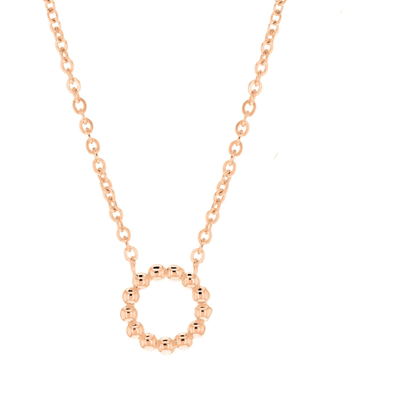 9ct Rose gold Beaded Open Circle Necklace.