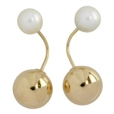 9ct Yellow Gold Pearl & Ball Drop Earrings