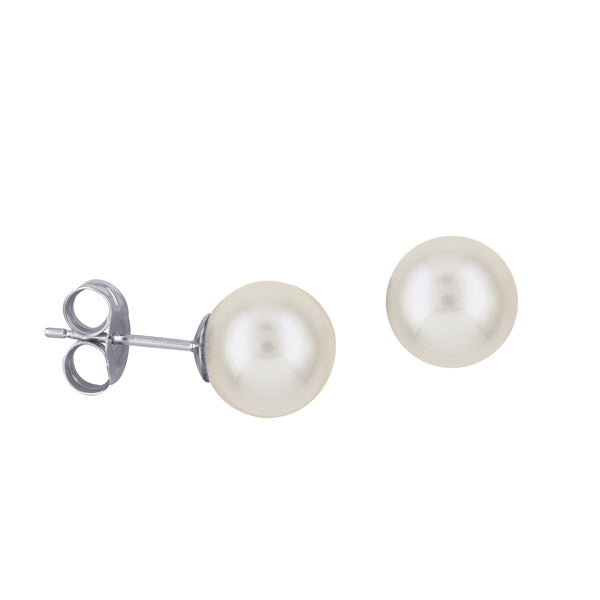 White Freshwater Pearl Stud Earrings - Silver.