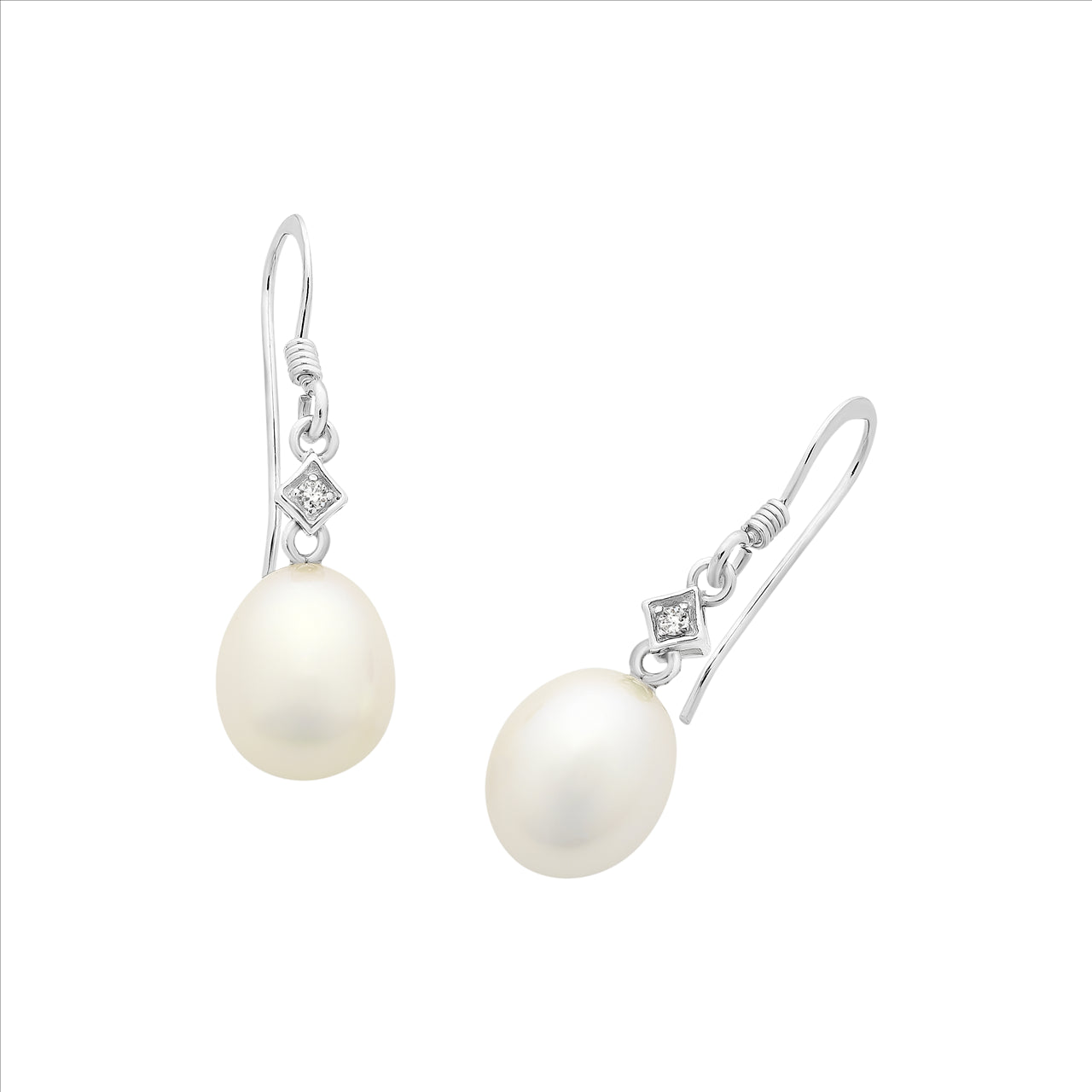 Sterling Silver Pearl & CZ Drop Earrings