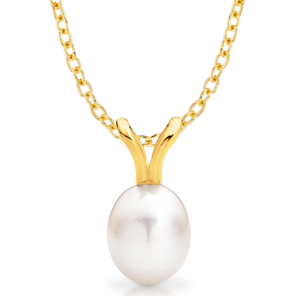 Gold Freshwater Pearl Solitaire Pendant.