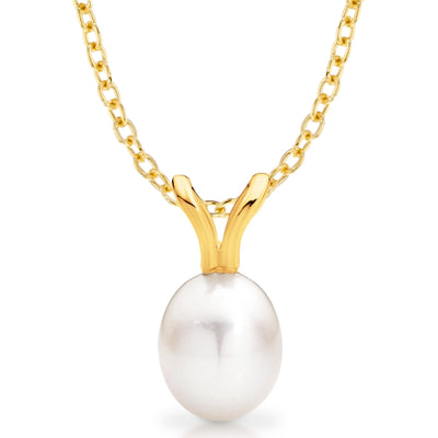 Gold Freshwater Pearl Solitaire Pendant.