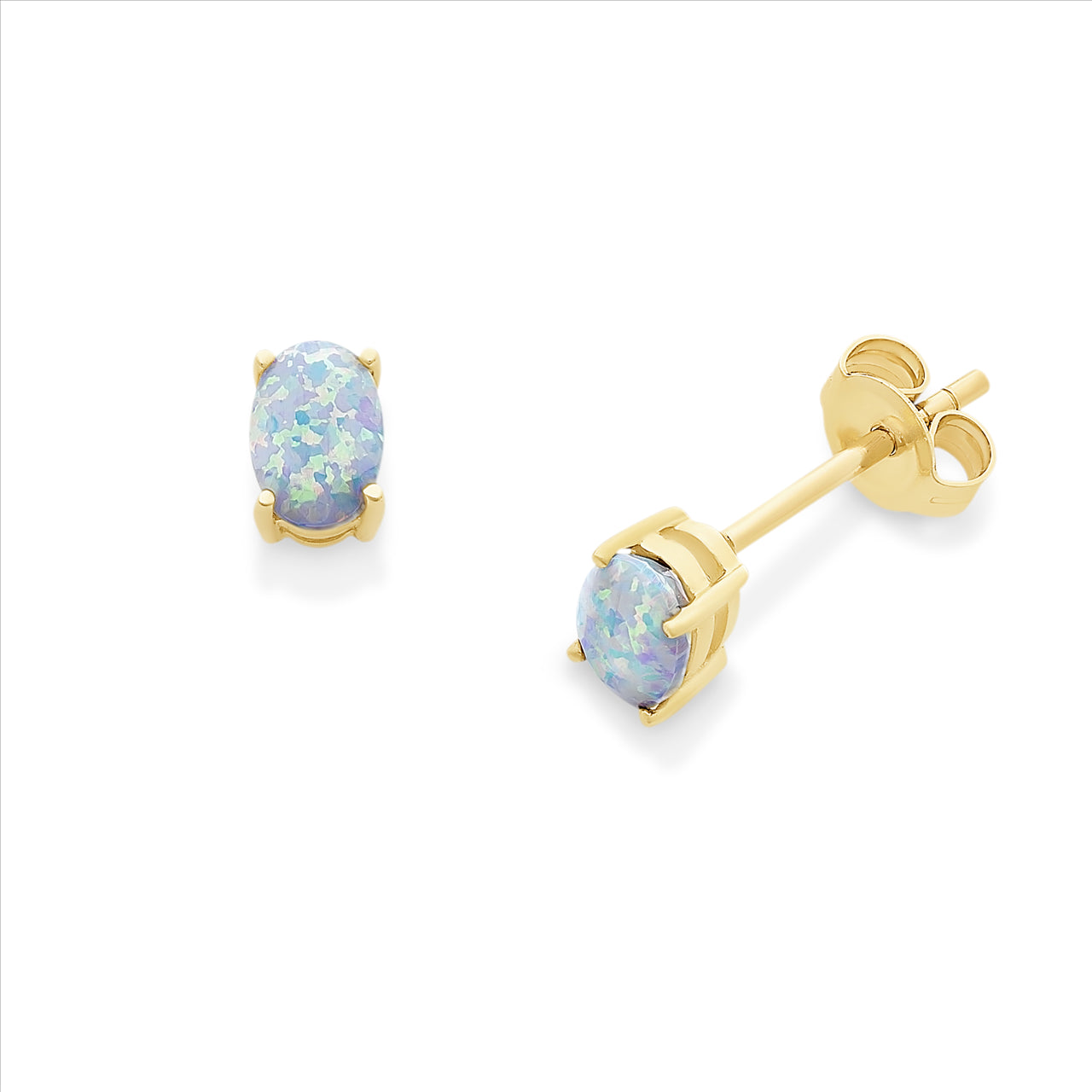 9ct Yellow Gold Created Opal Stud Earrings